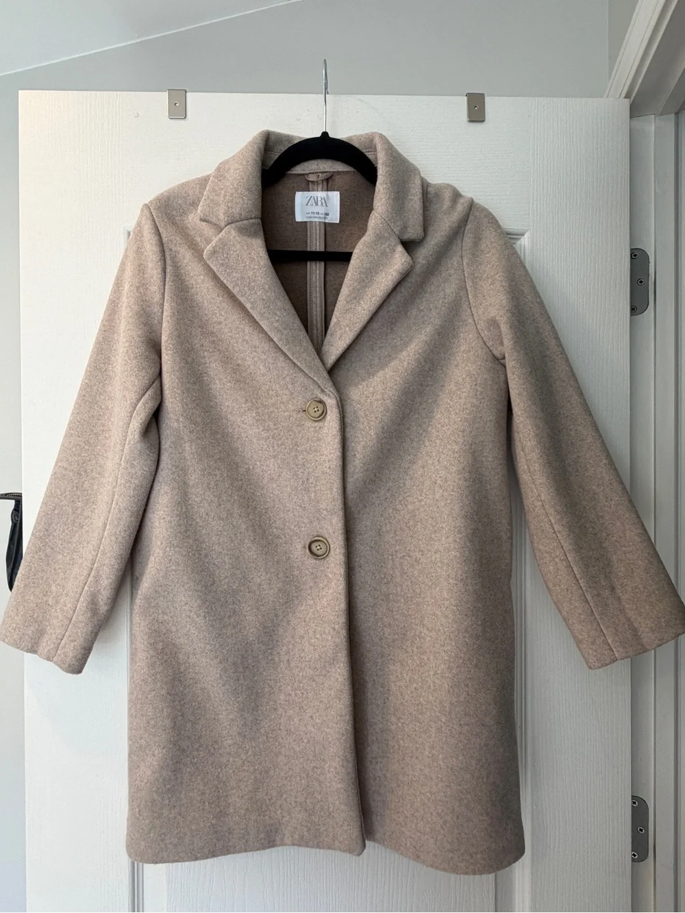 Zara kids Beige Single-Breasted Wool-Blend Pea Coat